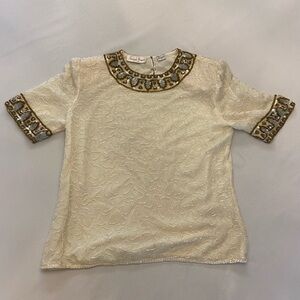 LAURENCE KAZAR Women’s Vintage Sequin Beaded Blouse, Size Small.